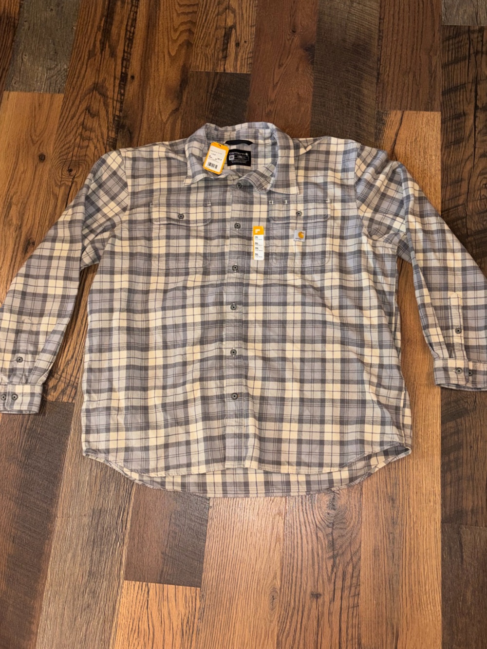 Carhartt Men's Plaid Button-Down Shirt in Beige and Gray